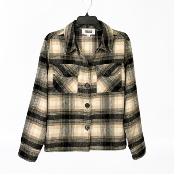 BB Dakota Black Tan Ivory Plaid Shaket Jacket Woman's Size Large - Picture 3 of 13